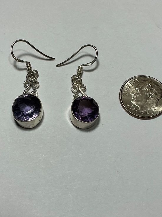 Sterling Silver Dangle Earrings with an Amethyst color stone. 1.5 inches long - Picture 5 of 7